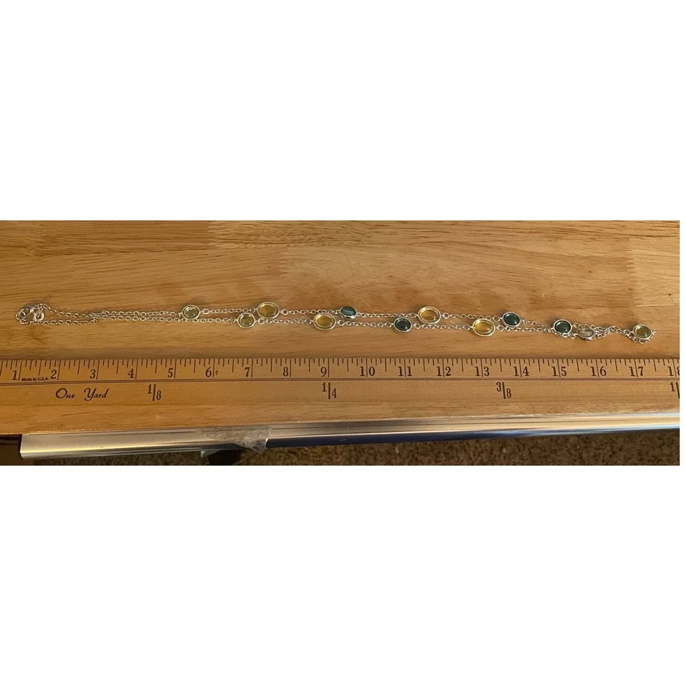 Gloria Vanderbilt 80's/90s Multi Stone Station Long Necklace Amber Teal Yellow